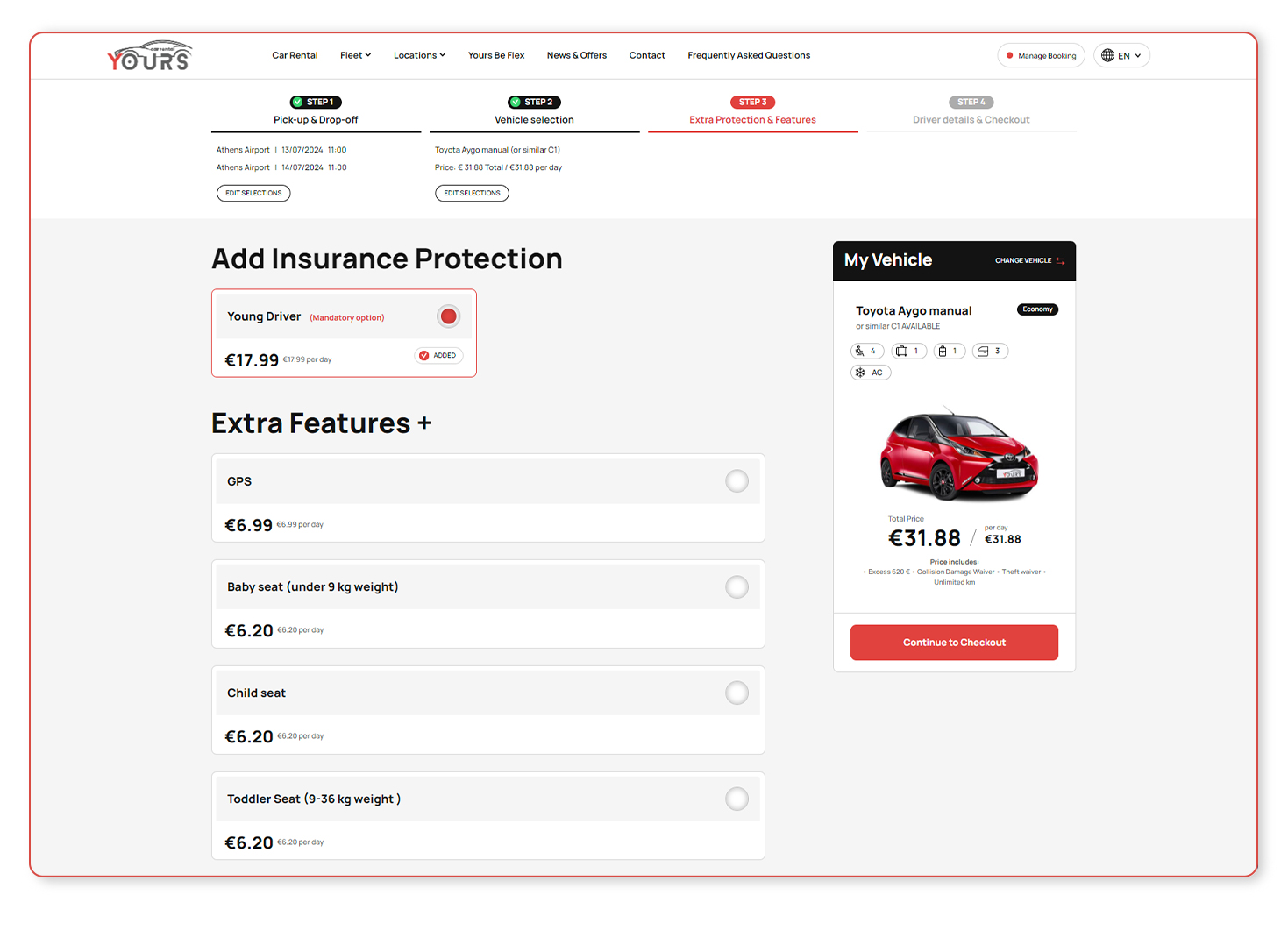 Add insurance protection & see extra features CAR RENTAL WEBSITE