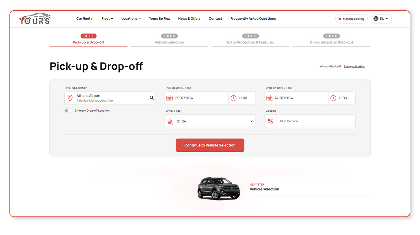 Pick up & Drop off of a Vehicle CAR RENTAL WEBSITE