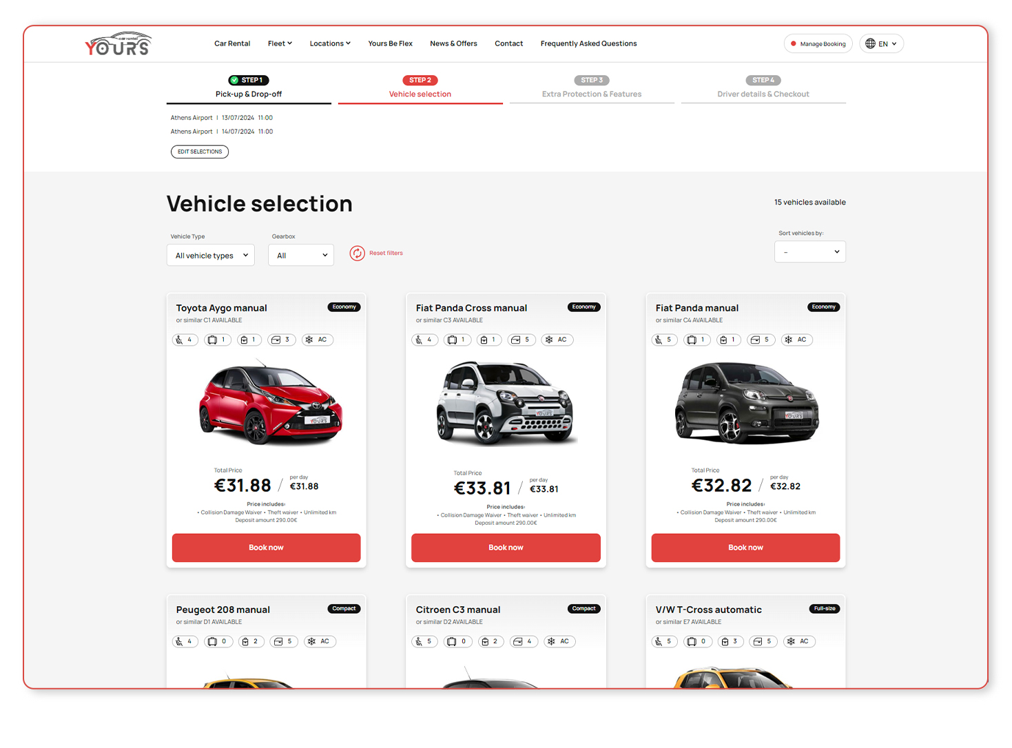 The selection of the vehicle you want CAR RENTAL WEBSITE