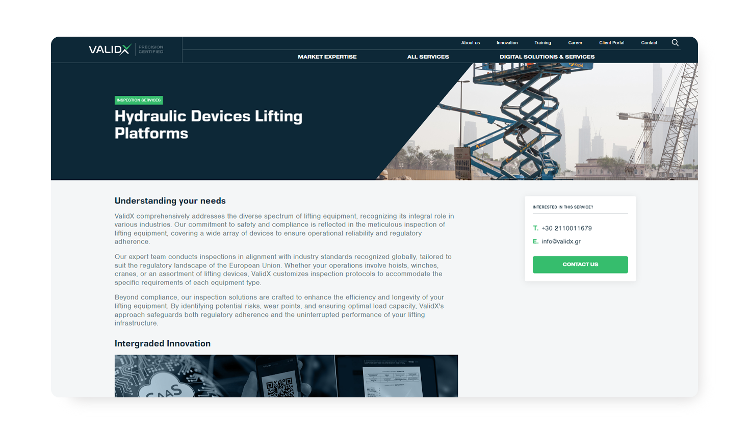 Inspection services - Hydraulic devices lifting platforms WEB DESIGN AND DEVELOPMENT