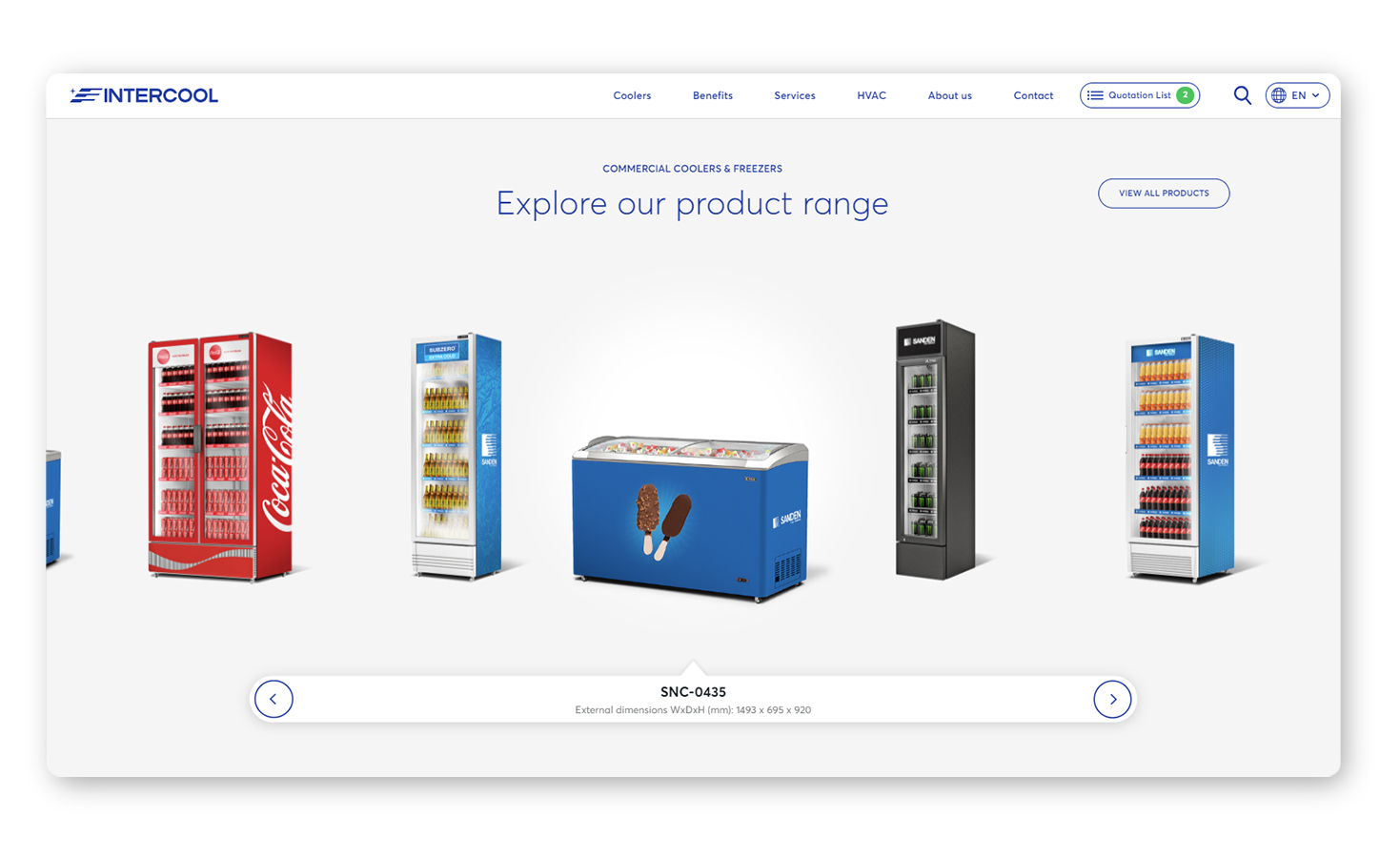 Product range as depicted on the homepage  WEB DESIGN AND DEVELOPMENT